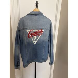 Vintage GUESS Denim Trucker Jacket Men’s Large Embroidered Logo Back
